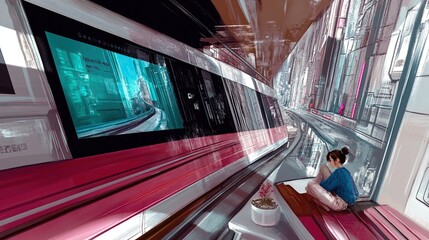 Woman Waiting On Futuristic Train Platform