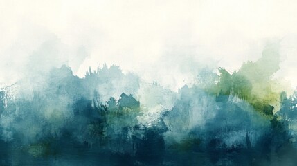 Fototapeta premium Abstract Watercolor Landscape Painting in Blue and Green Hues