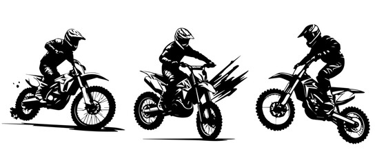 silhouettes of man riding on motocross vector design