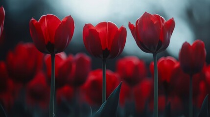 Fototapeta premium Close-up of vibrant red tulips in full bloom