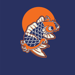 Koi fish character logo design vector illustration t-shirt design