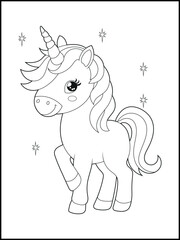 Magical Unicorn Coloring Page for Kids.  Fun and Printable Activity Sheet for Kids