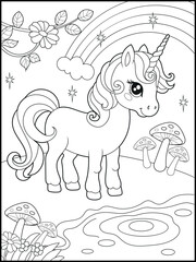 Magical Unicorn Coloring Page for Kids.  Fun and Printable Activity Sheet for Kids