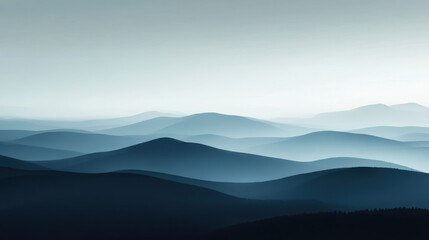 Fototapeta premium Serene Mountain Ranges: A mesmerizing panorama of misty mountain ranges, painted in shades of blue, evokes tranquility and a sense of vastness.