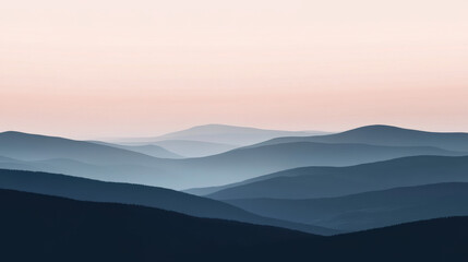 Serene Mountain Landscape:  A misty veil of blue and pink hues envelops a majestic mountain range, creating a serene and ethereal landscape.