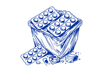 Blister Pack Waste Hand Drawn Illustration Vector Isolated