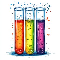 Vibrant Chemistry: Colorful Liquids in Test Tubes - A Captivating Science Illustration