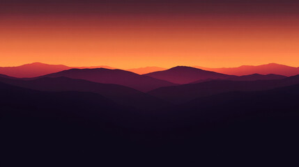 Fototapeta premium Sunset Silhouette Over Mountains: A captivating silhouette of rolling mountain peaks against a vivid orange sunset, creating a breathtaking visual of nature's grandeur 