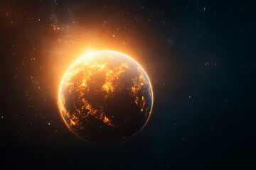 Obraz premium Catastrophic event ignites distant planet cosmic scene space dramatic viewpoint sci-fi concept