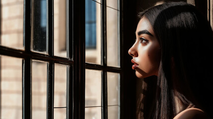 Thoughtful Woman Gazing Through a Window
