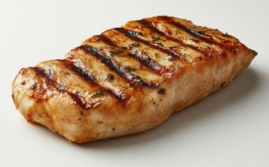 Grilled Chicken Breast with Perfect Stripes, Juicy Texture, and Appetizing Glaze on a Clean White Background Ideal for Culinary and Healthy Eating Visuals