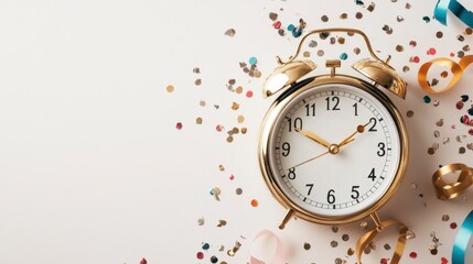Golden Alarm Clock New Year's Eve Party Celebration Confetti