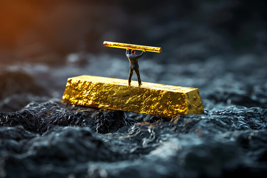 strength symbolism, d rendering of a person lifting a heavy gold bar, representing individual resilience and determination