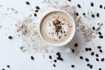 Obraz premium Delicious Latte with Coffee Beans and Brown Sugar Garnish
