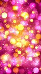 Vibrant pink and yellow bokeh lights create festive mood