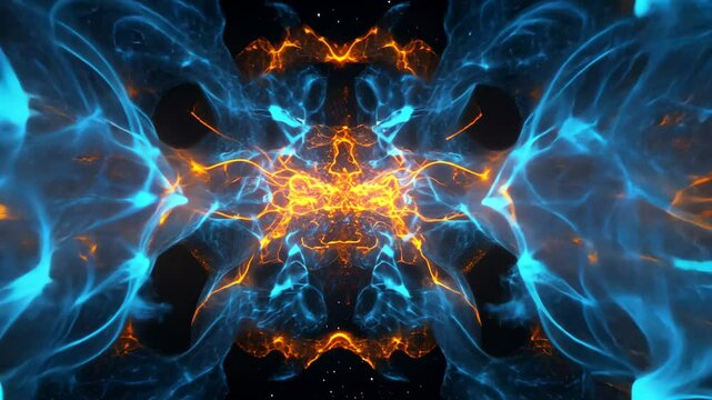 Abstract Cosmic Energy: Blue and Orange Nebula Collision