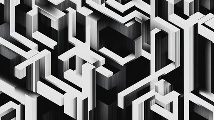 A visually striking 3d geometric pattern designed for wallpaper use its monochrome color scheme offers a modern and minimalist aesthetic, ideal for interior design and decoration purposes