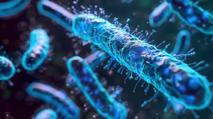 Obraz premium A vibrant display of genetically modified microorganisms in a stunning blue hue.