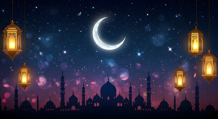 Ramadan background, abstract ramadan background, dreamy ramadan kareem background, moon and sky background, mosque background, ramadan advertising, promotion, wallpaper, 4k	