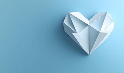 Abstract polygonal paper heart on blue background.