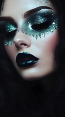 Enthralling Glitter Makeup Illustration Dark Teal and Black