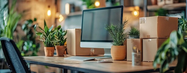 Organizing a modern workspace with plants home office desktop setup cozy environment close-up view productivity concept