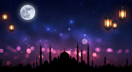 Ramadan background, abstract ramadan background, dreamy ramadan kareem background, moon and sky background, mosque background, ramadan advertising, promotion, wallpaper, 4k