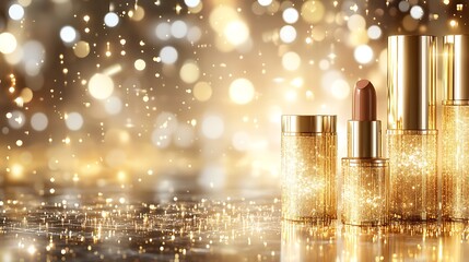 Sparkling beauty products showcase glamorous setting cosmetic display