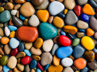 A close-up of the colorful smooth river rocks shining in shallow water - generated by ai