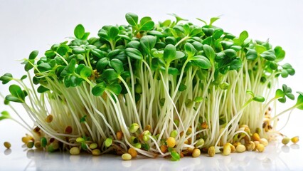 Fresh Masha Sprouts on White Background - Healthy Eating, Organic Food, Nutrition, Vegan Ingredients, Plant-Based Diet, Sprouting 