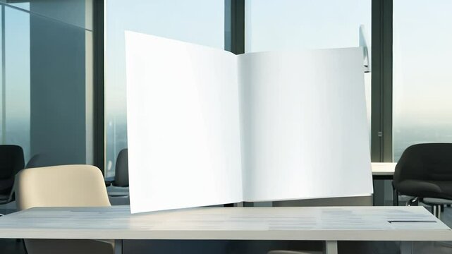 Brochure mockup standing on table in modern office