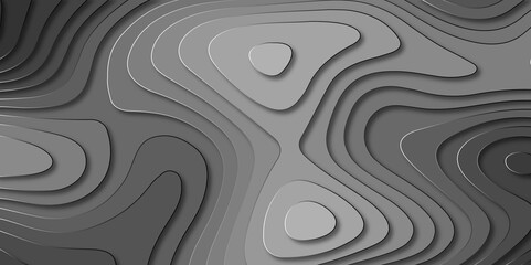 Vector seamless abstract black paper cut grey shadow circle background. minimal black paper topography relief concept design. Realistic papercut decoration textured.