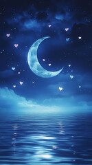 Obraz premium Beautiful Night Sky with Moon and Hearts