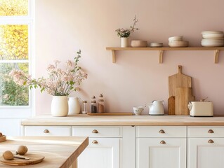 Modern Kitchen Interior Design With Light Pink Walls