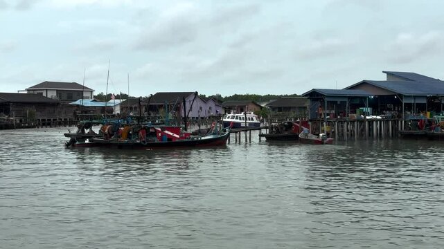 Klang Malaysia Ketam crab island. Fishing village on stilts in mandra forests
