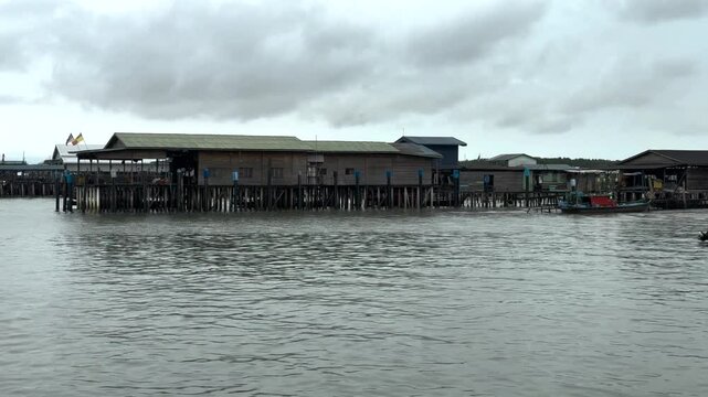 Klang Malaysia Ketam crab island. Fishing village on stilts in mandra forests