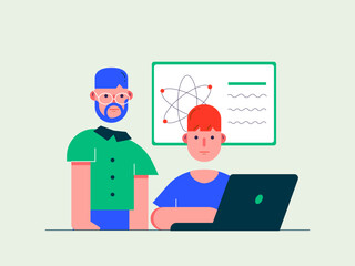 Teacher is teaching homeschooling. Homeschooling illustrations. Flat vector illustrations