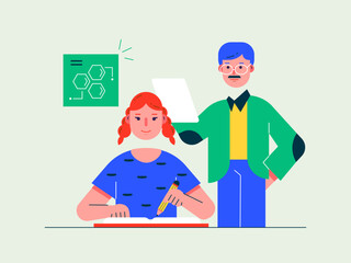 Teacher is teaching homeschooling. Homeschooling illustrations. Flat vector illustrations