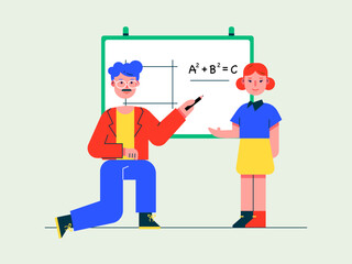 Teacher is teaching homeschooling. Homeschooling illustrations. Flat vector illustrations