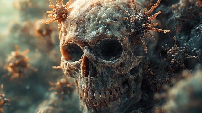 A haunting visualization of superbug danger with a menacing skull 