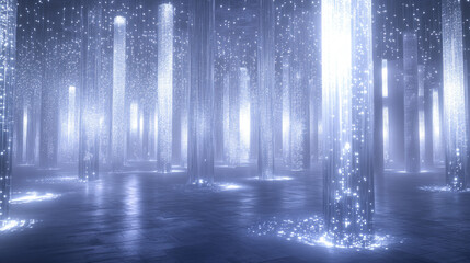 Obraz premium Ethereal Light Pillars in a Dreamlike Digital Space