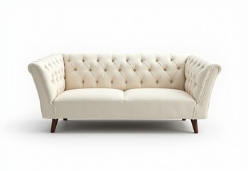 Fototapeta premium Elegant Milk Upholstered Sofa Showcasing a Soft and Cozy Design, Perfect for Enhancing Any Living Room Aesthetic