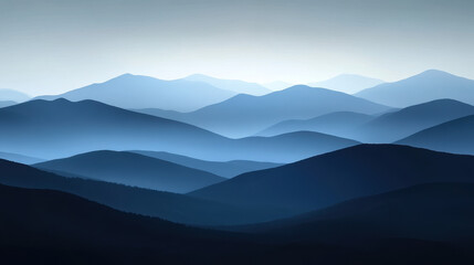 Fototapeta premium Blue Mountain Ranges: A serene and majestic landscape of blue mountains stretching out into the distance. The gentle curves and soft hues create a sense of tranquility and peace.