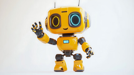 Cute Robot Character Waving on a Solid White Background