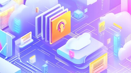 Cloud Computing: Isometric Illustration of Data Storage and Processing