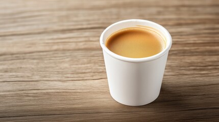 Obraz premium Warm coffee cup placed on wooden table in a cozy setting perfect for relaxation.