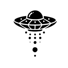 UFO Abduction: A black and white illustration of a UFO, with a simple yet striking design, is ready to be used for your next project. Perfect for branding, t-shirt designs, and more!