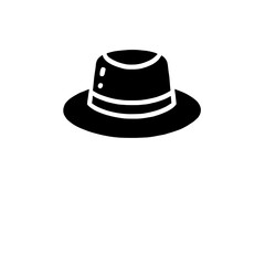 Classic Fedora Hat Icon: A simple yet stylish black and white illustration of a fedora hat, ideal for fashion and lifestyle designs, branding, and web graphics.  