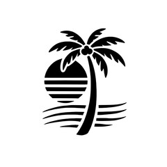 Fototapeta premium Tropical Sunset Palm Tree Icon 