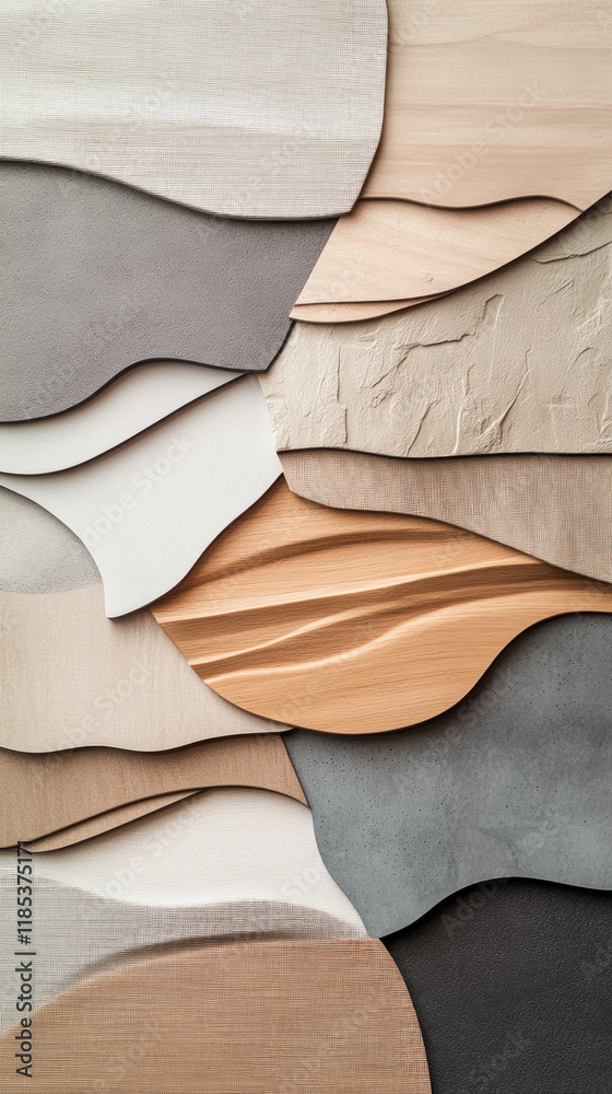 Poster Textured surfaces in various colors and materials create visually appealing composition
